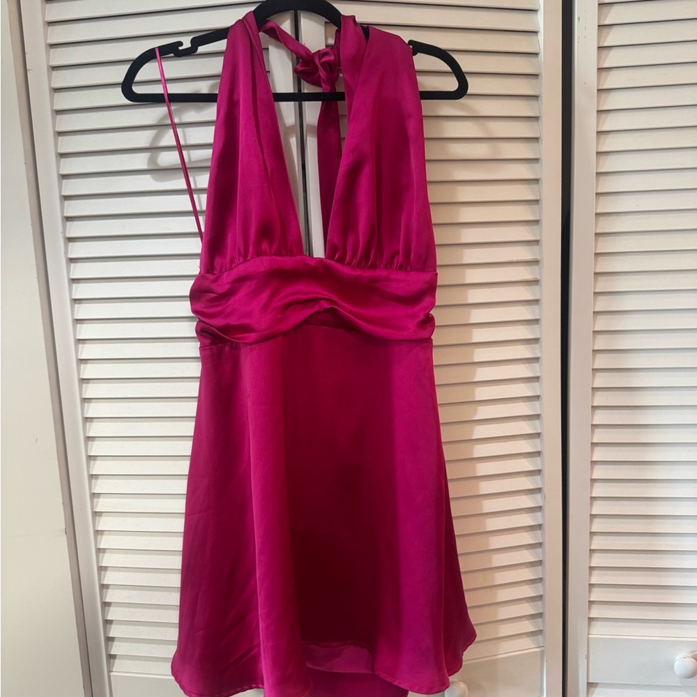 Garage Pink Ruched Backless Halter Sundress